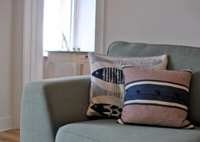 Detail of cushions on the sofa.