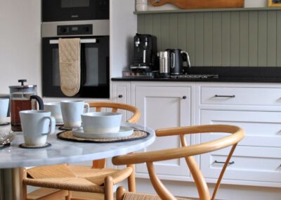 Circular table in kitchen.